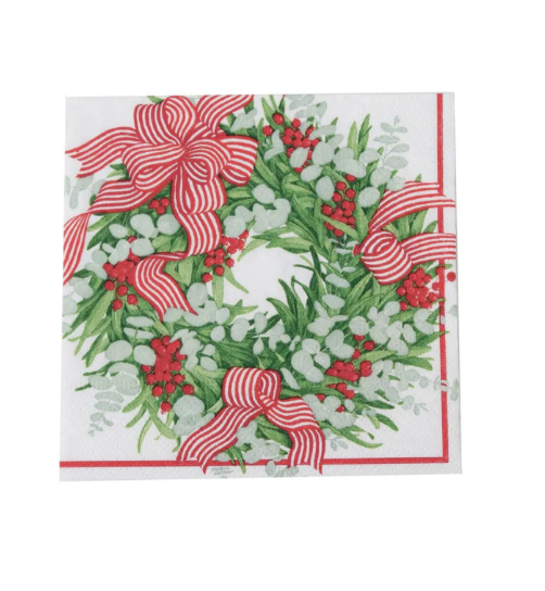 Ribbon Stripe Wreath Cocktail Napkins