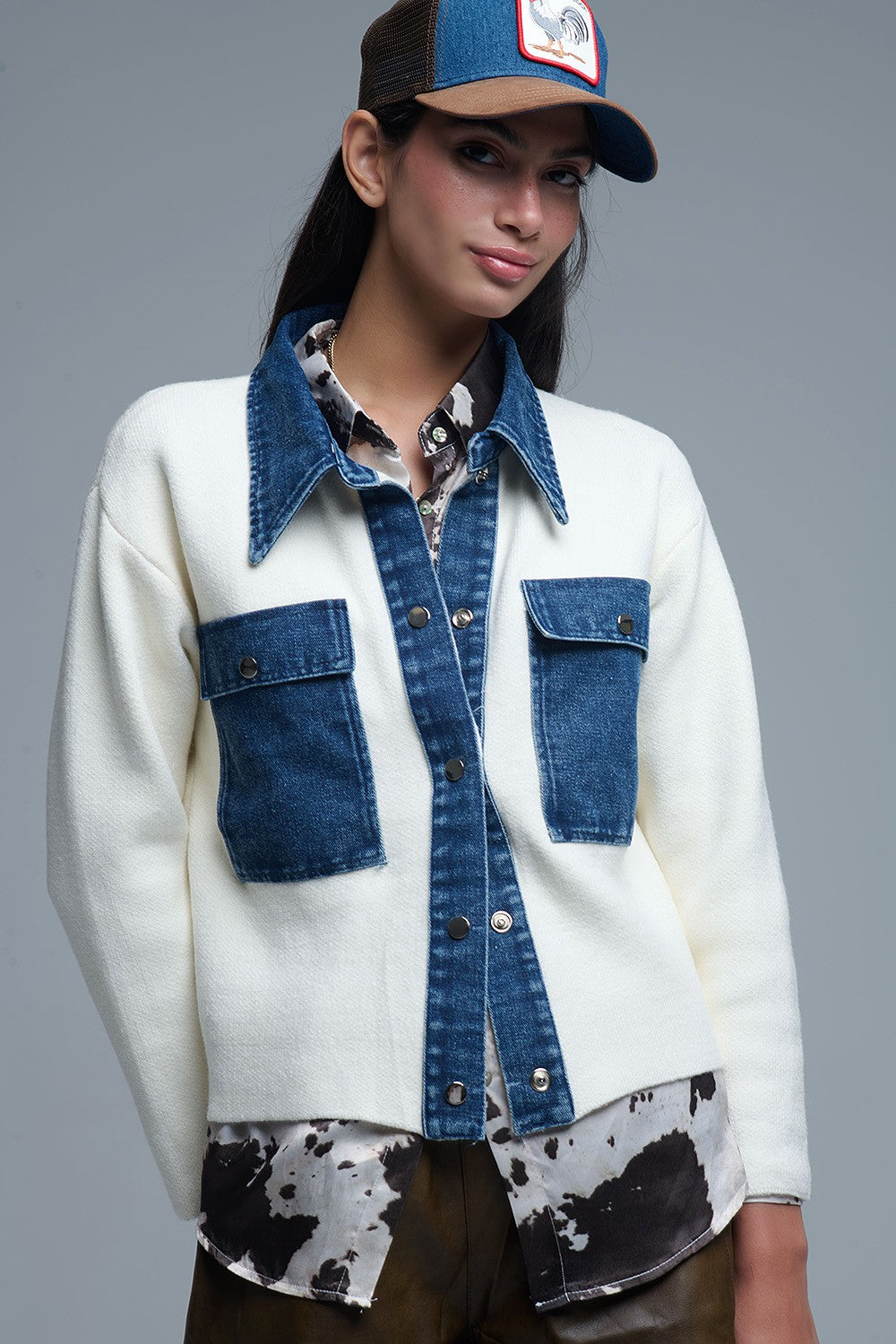 Hilary Cardigan Denim White