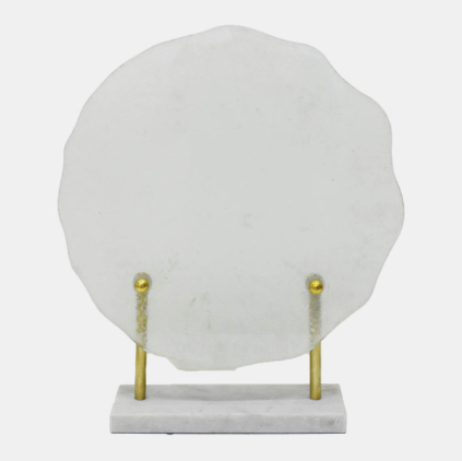 Metal,21 H,Speckled Glass In Disc On Marble Stand,Whi