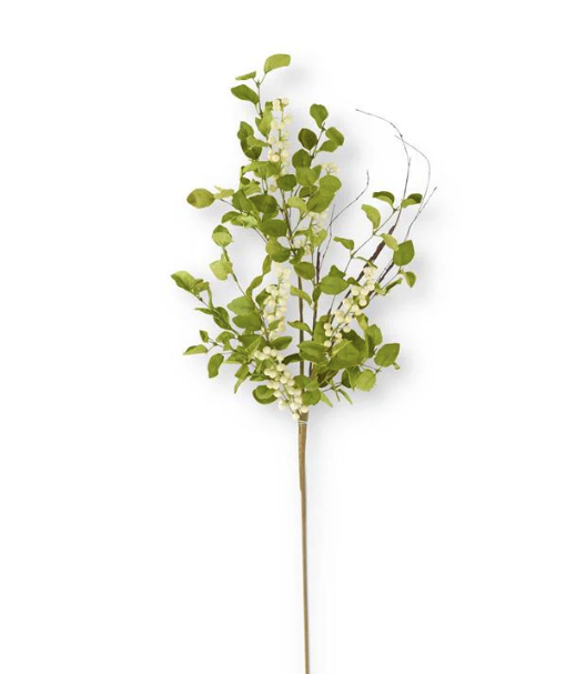 32 Inch Cream Berries wLeaves & Twig Stem