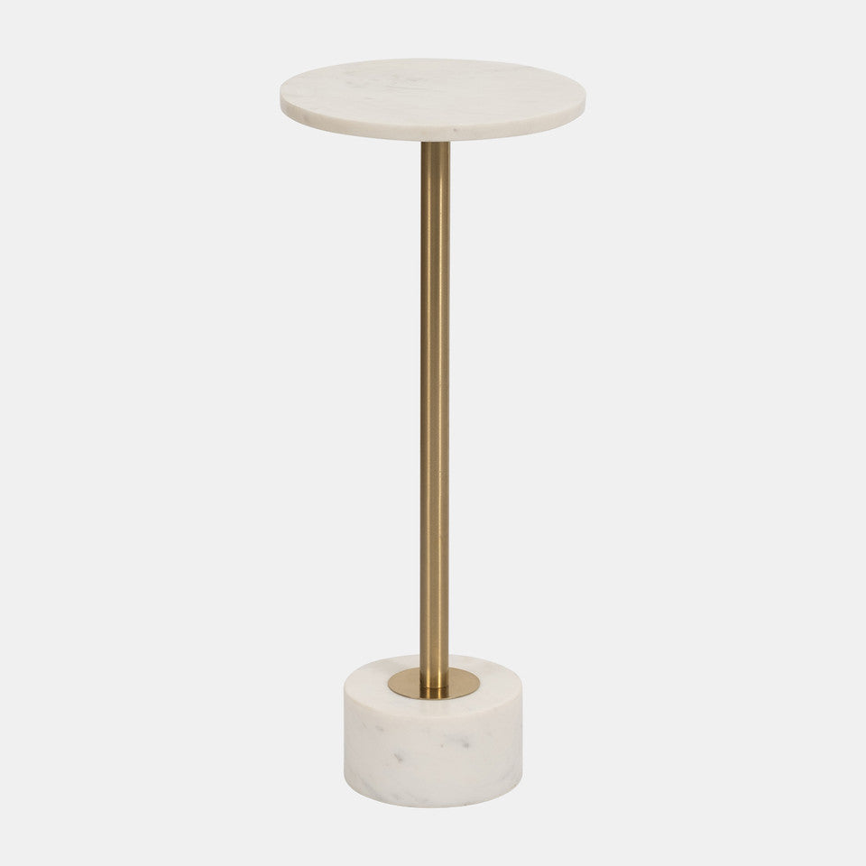 Metal Side Table Marble Top White gold