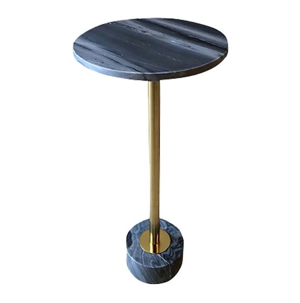 Metal Side Table Marble Top Gray Gold Kd 24inch