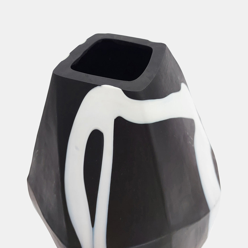 Glass 10" Abstract Contemporary Vase Black