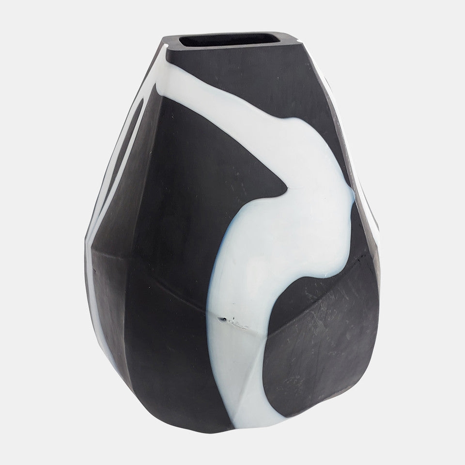 Glass 10" Abstract Contemporary Vase Black