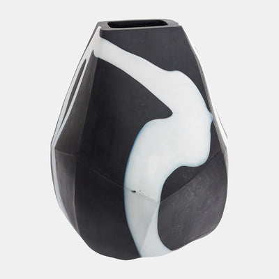 Glass 10" Abstract Contemporary Vase Black