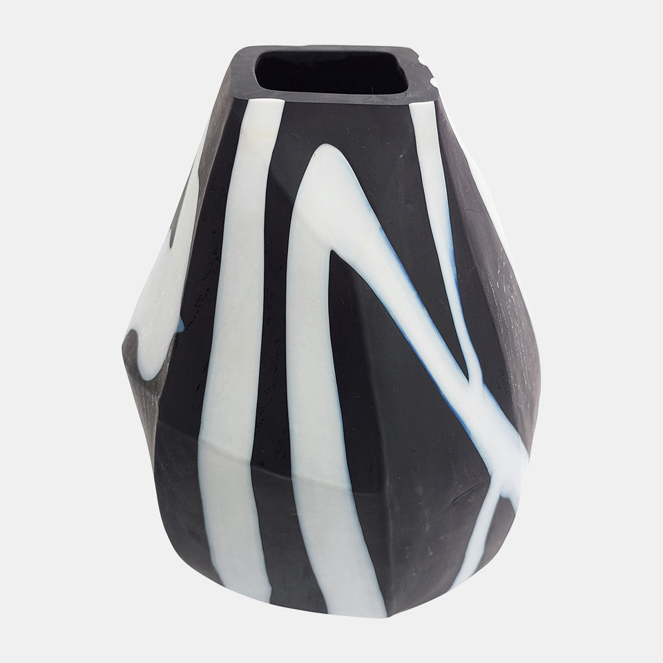 Glass 10" Abstract Contemporary Vase Black