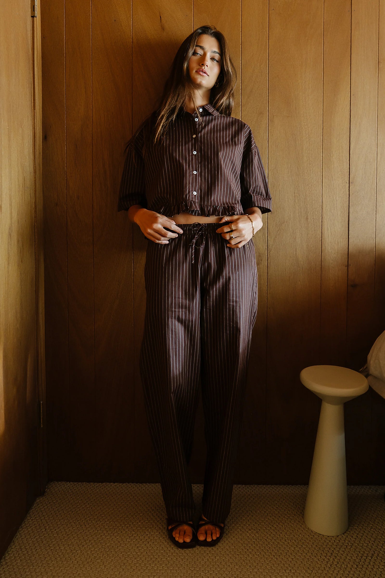 Melody Pinstripe Set Brown