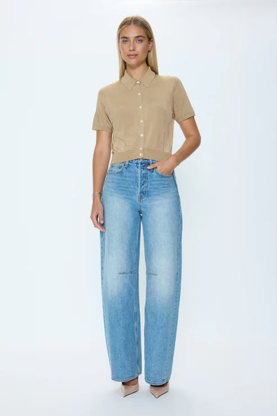 Lucca Short Sleeve Polo Sweater Wheat