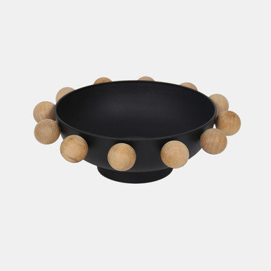 Bowl With Wooden Knobs Black