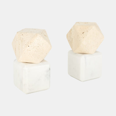 Marble Bookends Travertine Hex Orb Tan