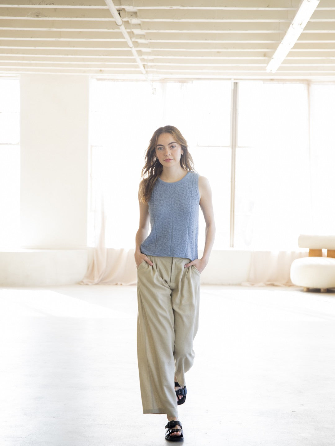Linen Pleated Pants L