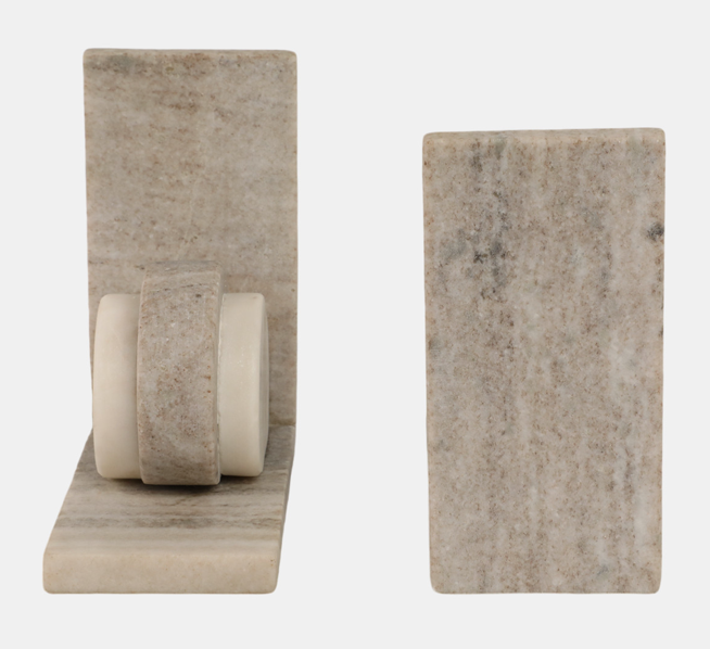 Geometric Travertine Marble Bookend