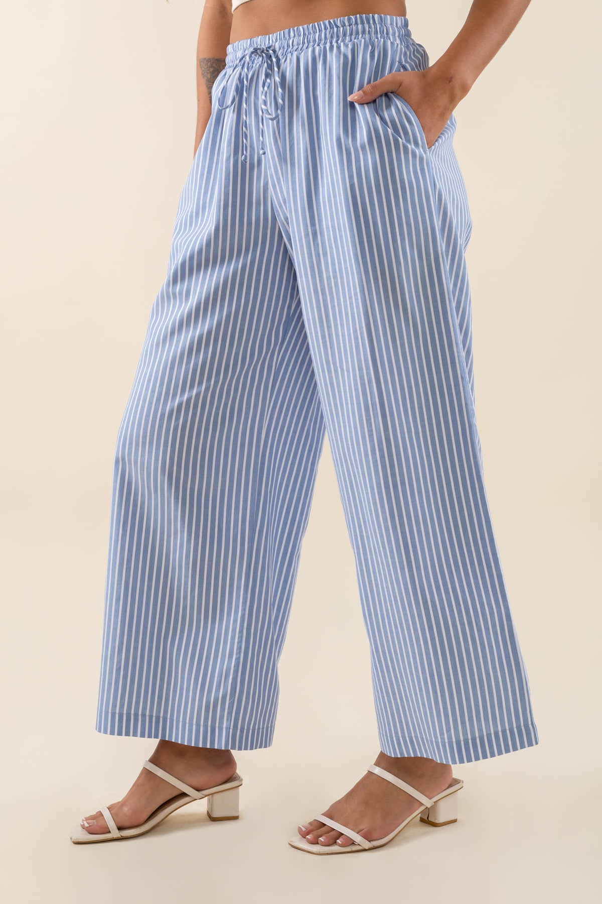 Savannah Striped Culotte Pant Sky Ivory