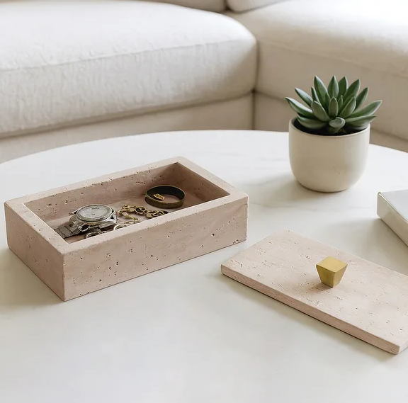 Travertine Box with Gold Knob