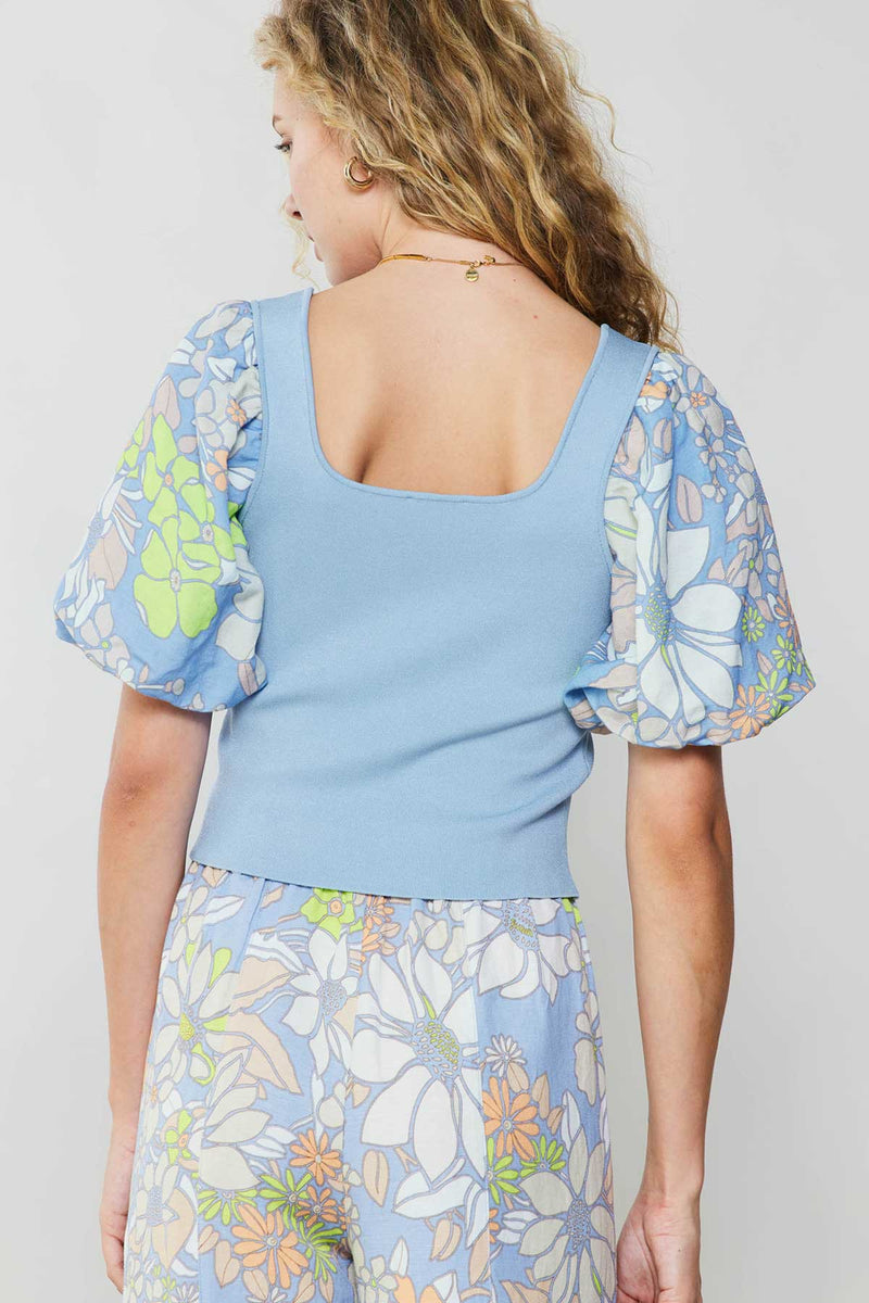 Squared Sweate Top Blue Floral