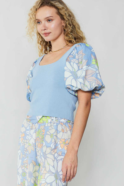 Squared Sweate Top Blue Floral