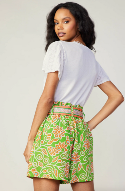 Belted Floral Patterned Short Multi