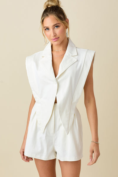 Blazer Style 2fer Denim Romper White