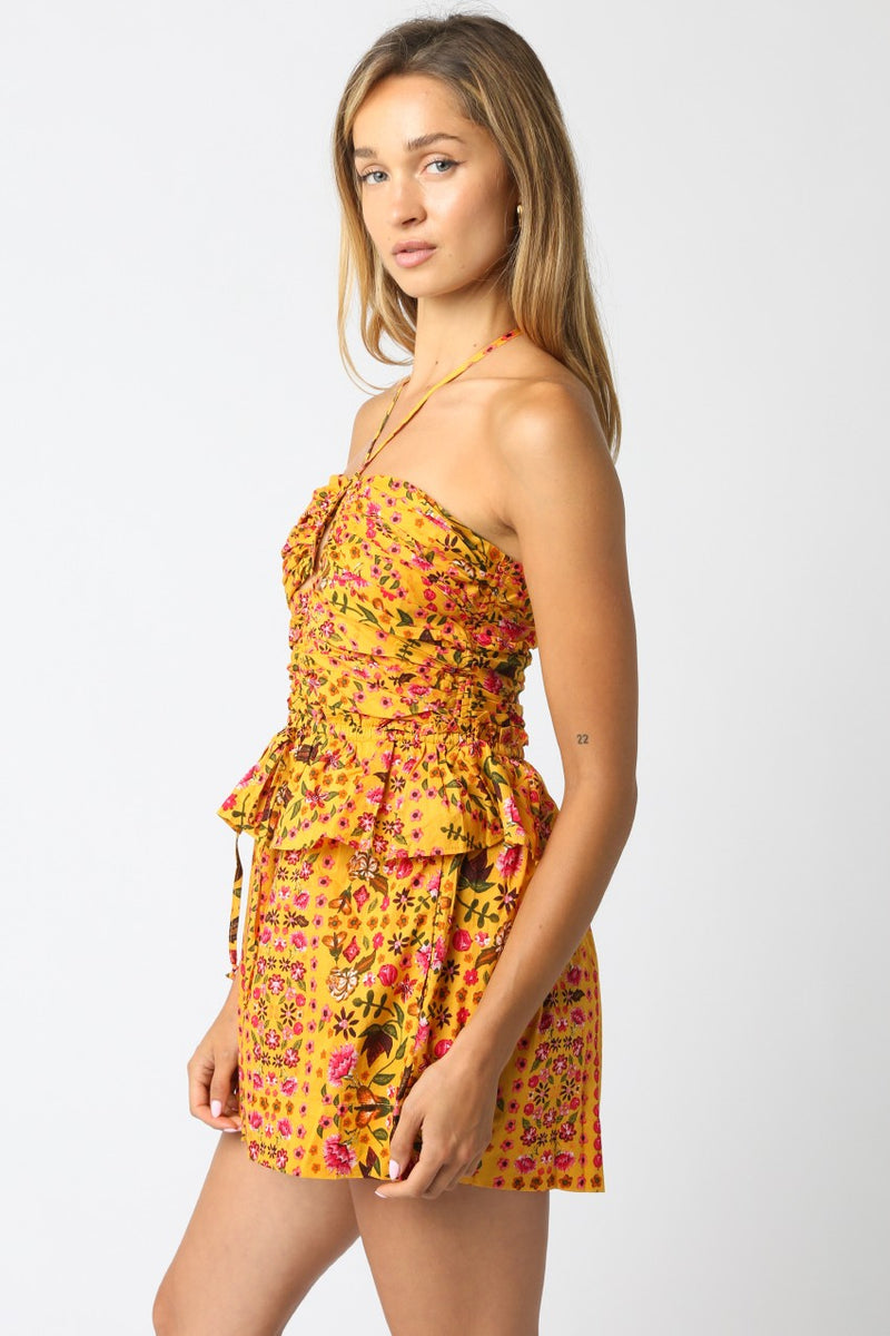 Lillian Ruffle Romper Yellow Multi Floral