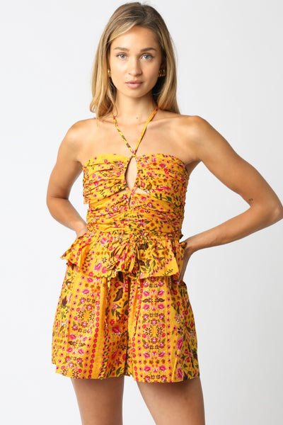 Lillian Ruffle Romper Yellow Multi Floral