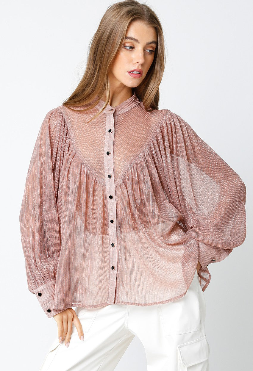 Nyla Glitter Shirt Dk Blush