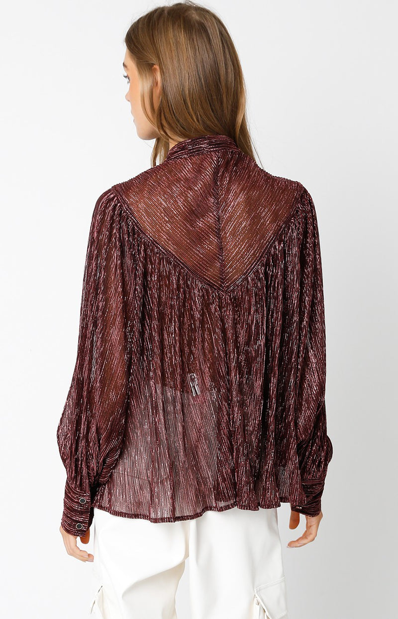 Nyla Glitter Shirt Wine