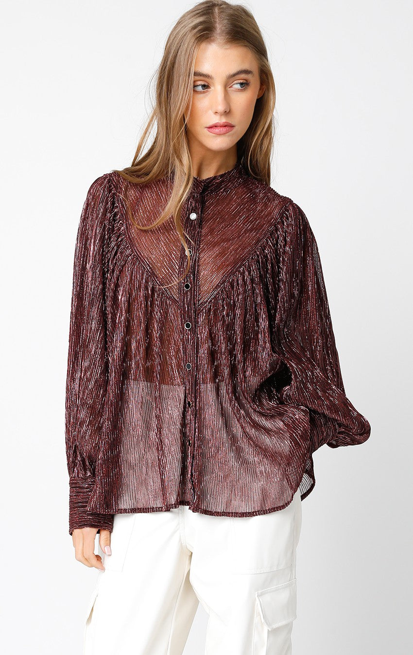 Nyla Glitter Shirt Wine