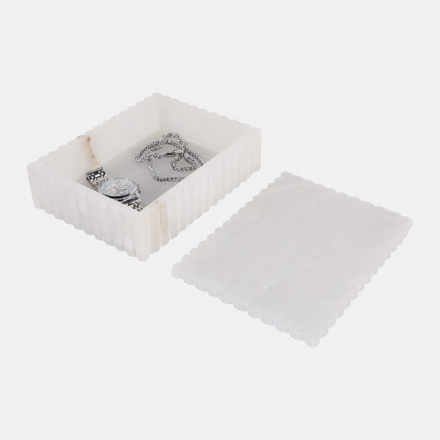 Ribbed Alabaster Box White