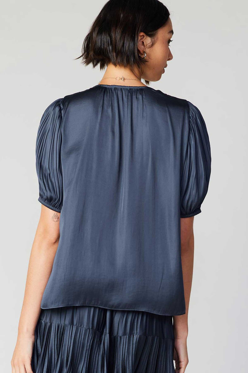 Pleated Neck Top Slate Navy