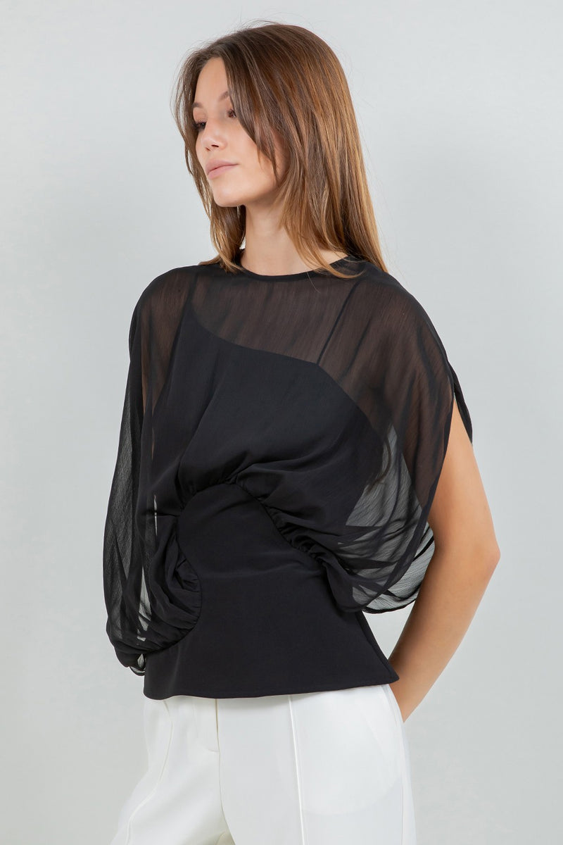 Chiffon Double Layer Blouse Black