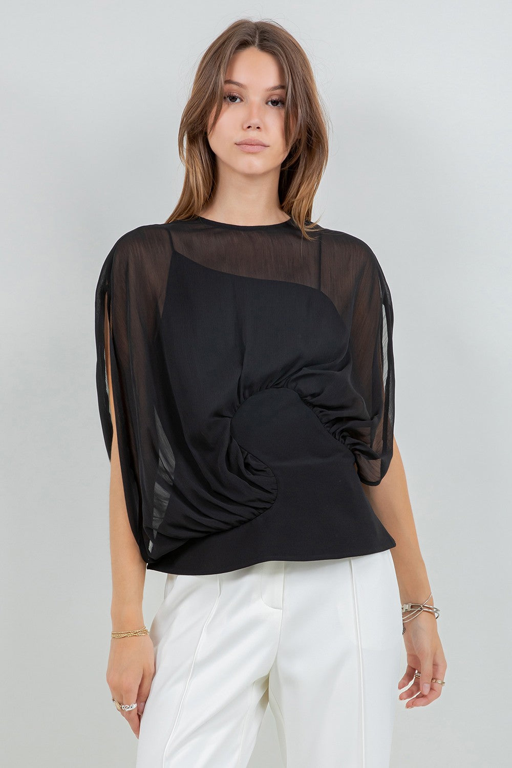 Chiffon Double Layer Blouse Black