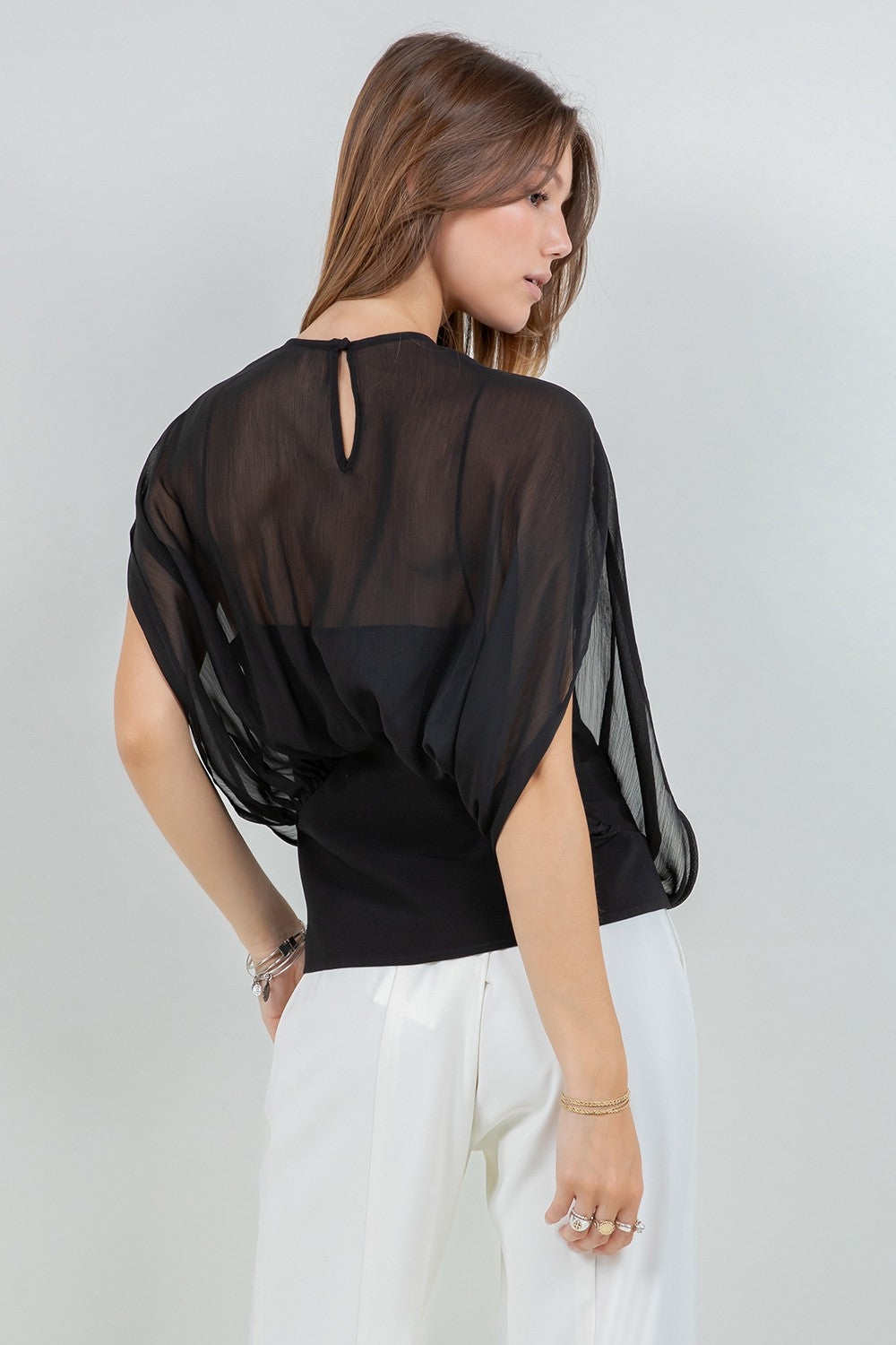 Chiffon Double Layer Blouse Black