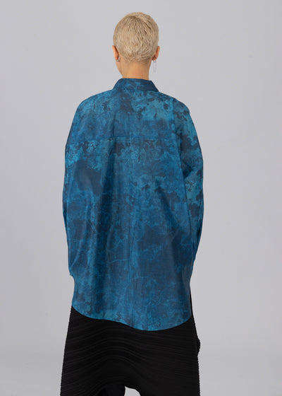 Printed Organza Oversized Shirt Blue