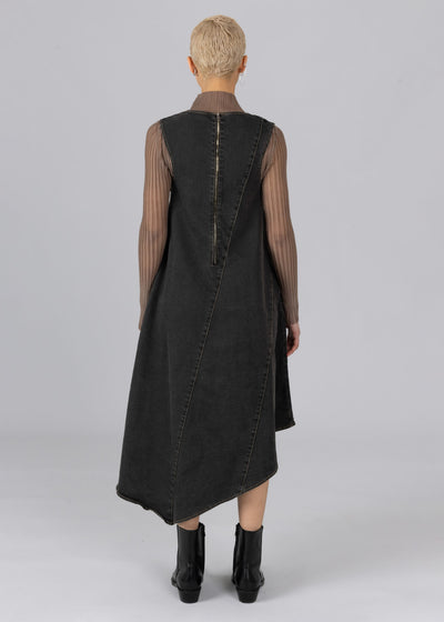 Asymmetric Paneled Denim Dress Black