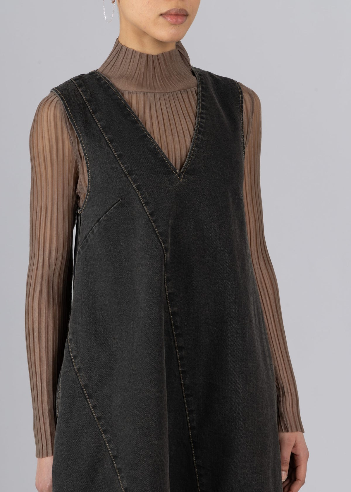 Asymmetric Paneled Denim Dress Black