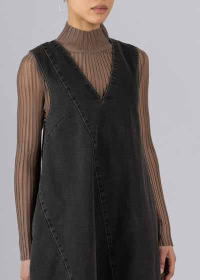 asymmetrical denim dress Asymmetric Paneled Denim Dress Black