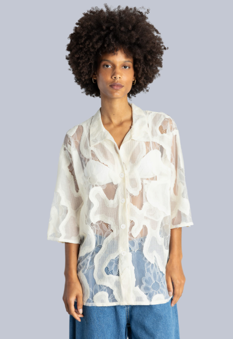 Oversized Sheer Lace Shirt Off White