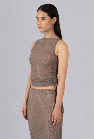 Jacquard Ribbon Sleeveless Top Browm