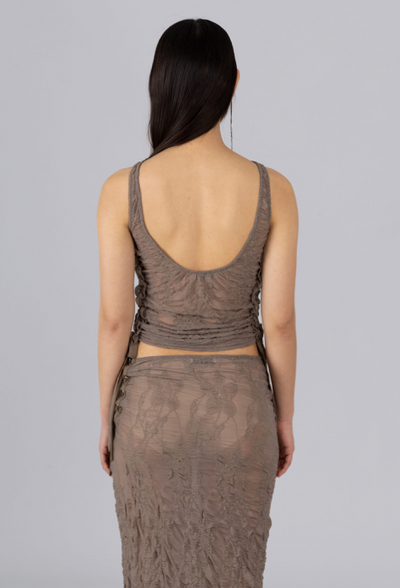 Jacquard Ribbon Sleeveless Top Browm