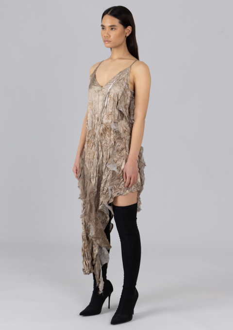 Asymmetric Satin Crinkle Dress Brown Moonstone