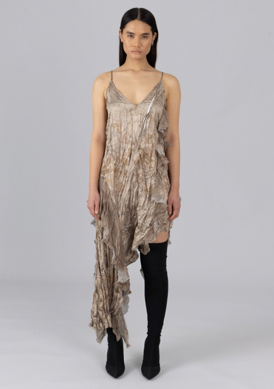 Asymmetric Satin Crinkle Dress Brown Moonstone