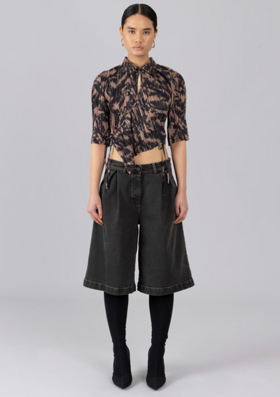 Asymmetric Pleated Shirt Brown