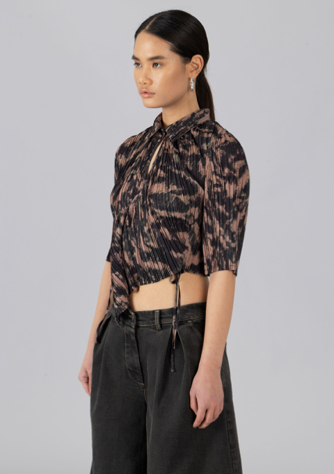 Asymmetric Pleated Shirt Brown