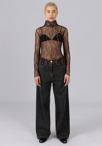 Denim Wide Leg Trousers Black