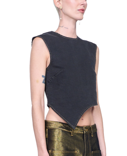 Asymmetric Denim Top Black