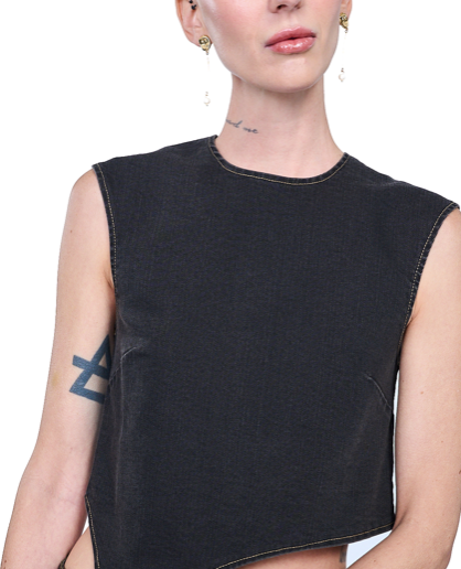 Asymmetric Denim Top Black