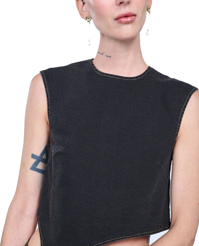 Asymmetric Denim Top Black