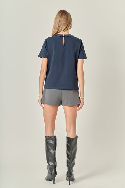 Beaded Bow T Shirt Navy