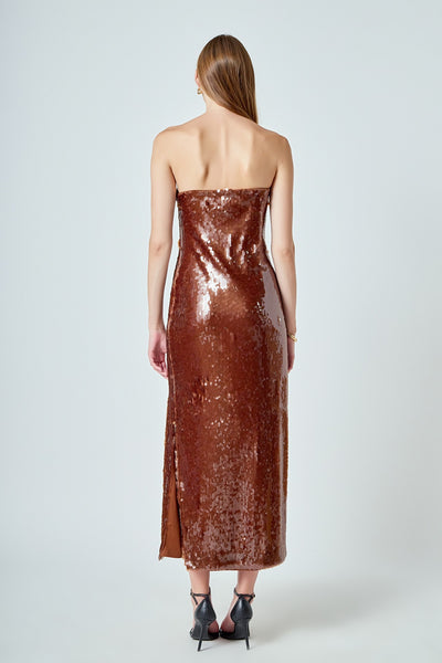 Sequin Maxi Dress Brown