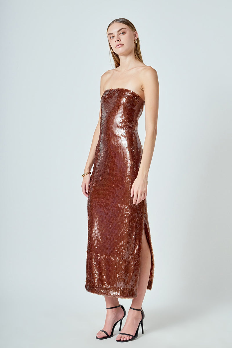 Sequin Maxi Dress Brown